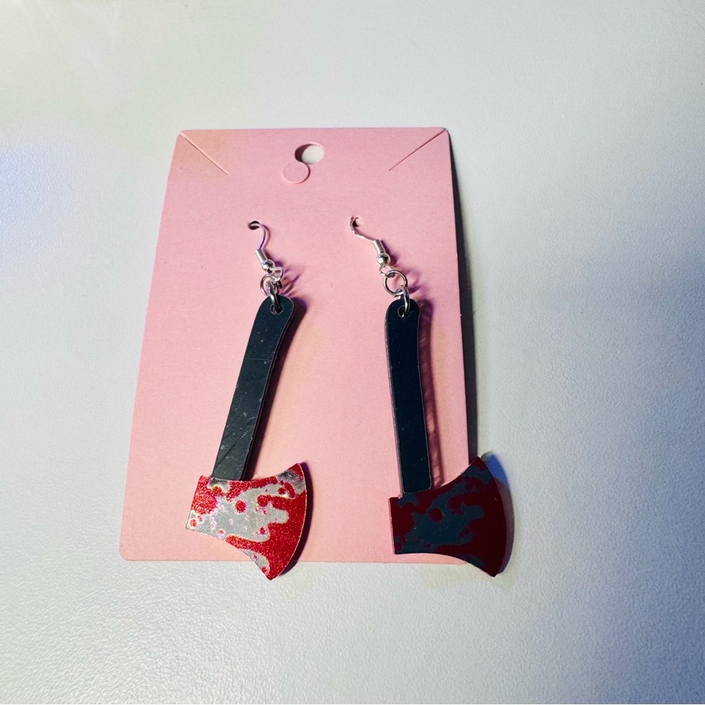 Halloween horror slasher bloody axe handmade earrings
